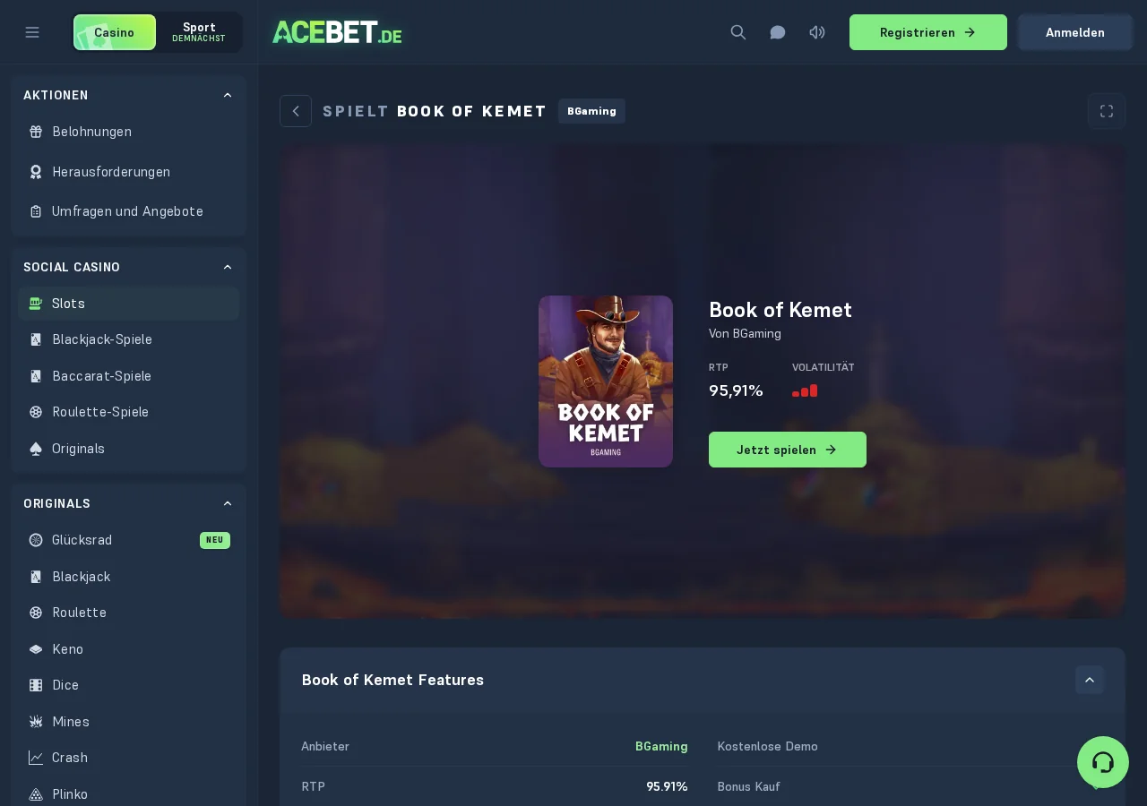 Acebet.de: Übersicht