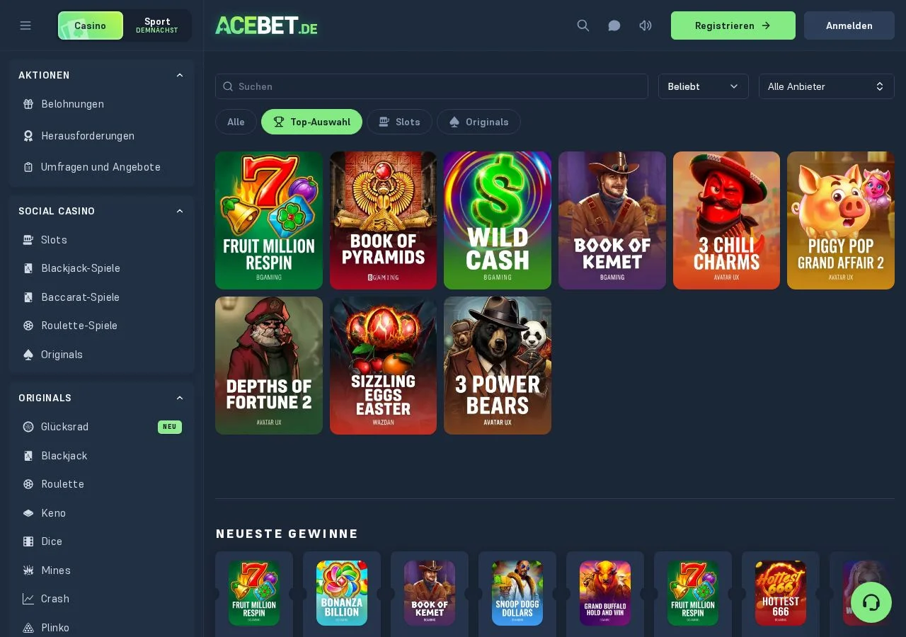 Acebet.de: Spiele und Slots