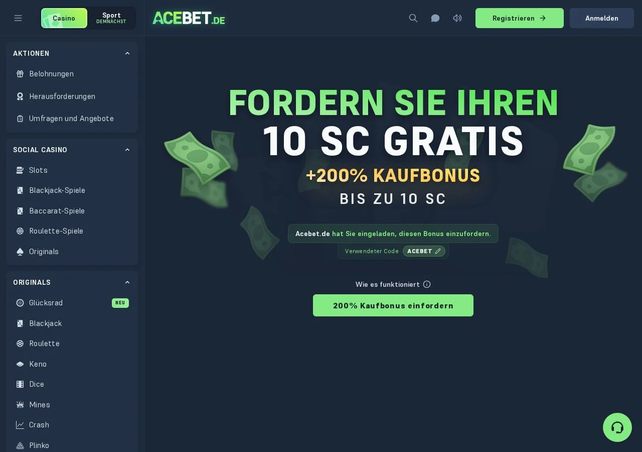 Acebet.de: Willkommensbonus und Aktionen